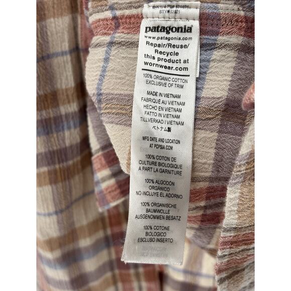 Patagonia Button Down Shirt Mens Medium Beige Red Plaid Short Sleeve 100% Cotton - Picture 6 of 16